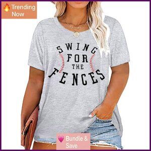 Plus Size Baseball Mom T-Shirt Love Heart Graphic Short Sleeve Tee